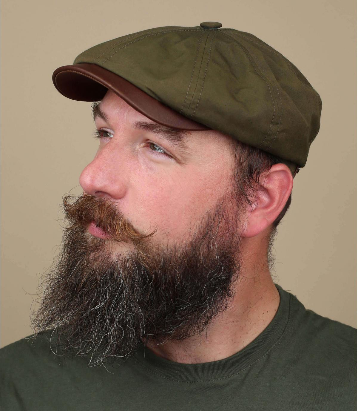 green newsboy cap Stetson Hatteras waxed cotton leather olive